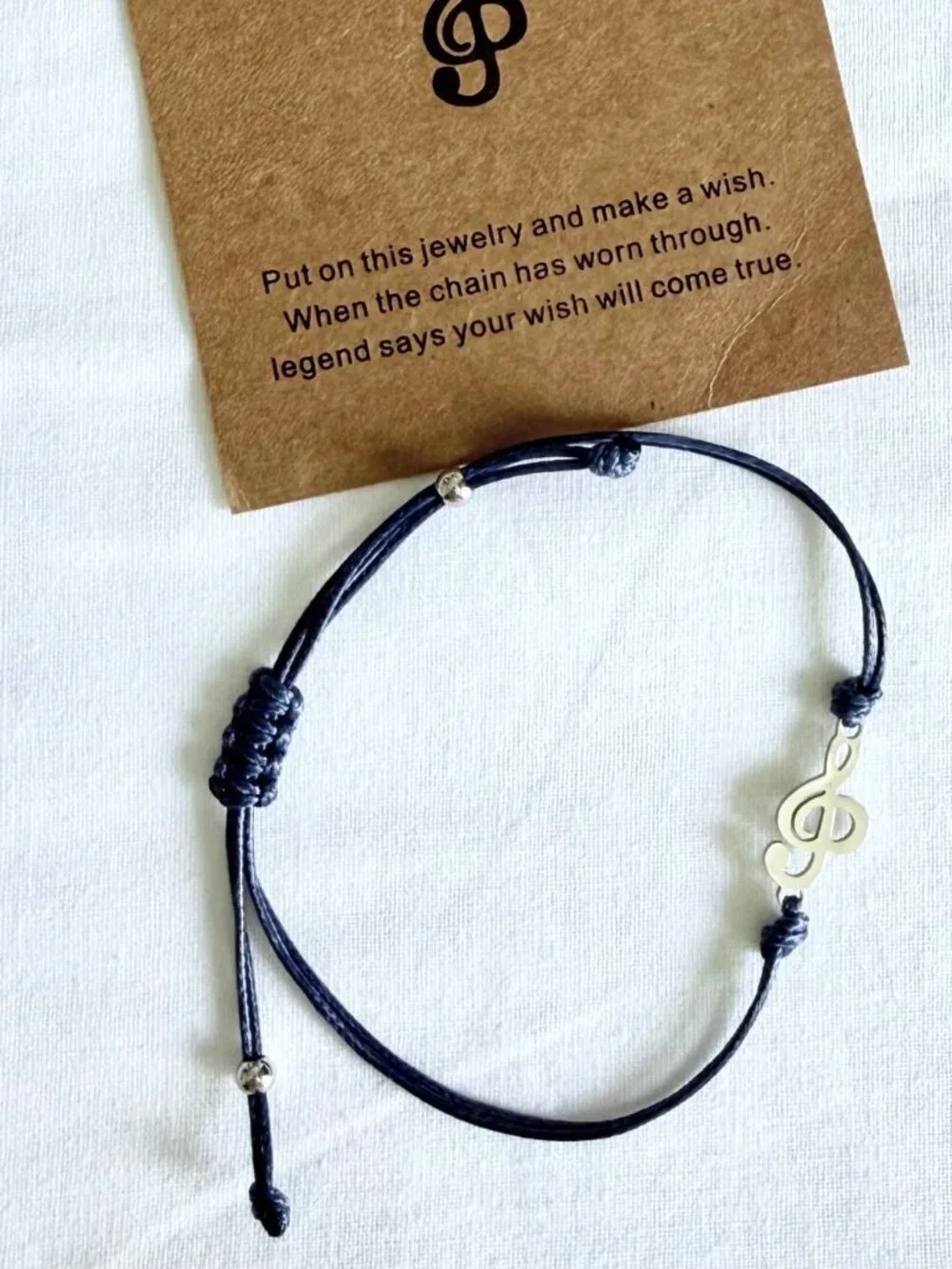 Music Wish Bracelet Stainless Steel Treble Clef Blue Woven Cord
